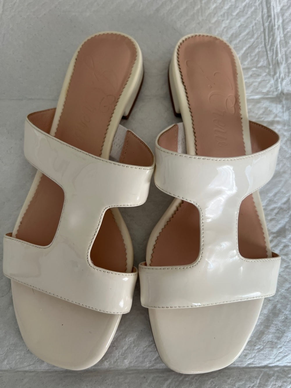 J. Crew Cream Patent Slide Mules